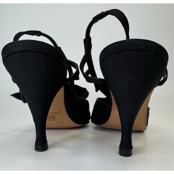 Vintage Manolo Blahnik Size 37 6 Heels Slingback Pointy Black Gold Fabric - Picture 8 of 16